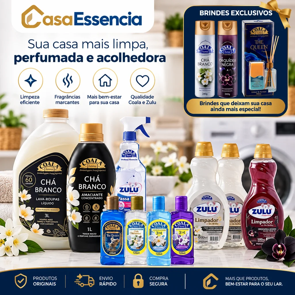 Kit Coala Chá Branco Lavanderia e Limpeza Completa - Brinde 2 Aerossol + 1 Difusor de Aromas
